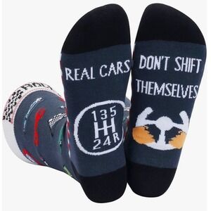IrisGod Mens Socks Real Cars Don't Shift Themselves Race Car Funny Novelty Socks